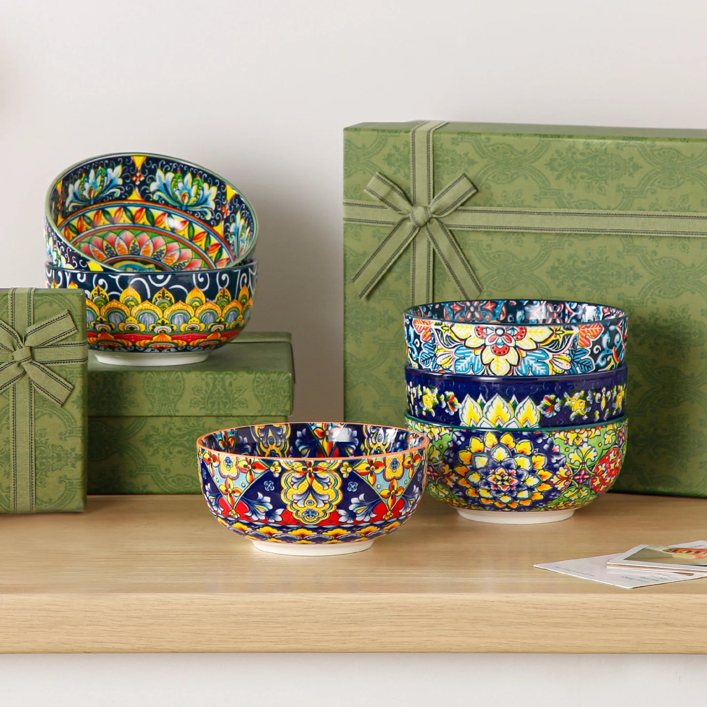 6/12 Piece Set 28 Oz Ceramic Cereal Bowls /Soup Bowls Bohemian style