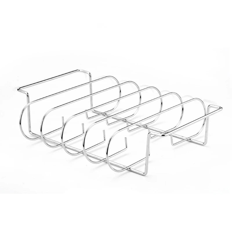 BBQ Rib Rack Stand | Non-Stick Coated Steel | Holds 4 Racks — Black & Silver Silver