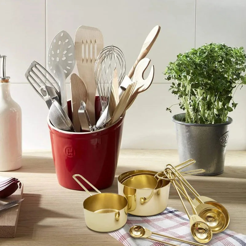 Gold Measuring Cups and Spoons Set - 8 Pieces