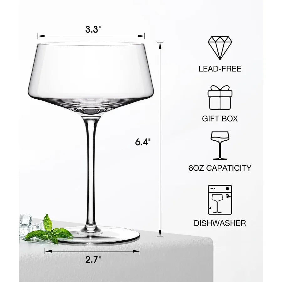 Hand-Blown Crystal Cocktail Glasses – Elegant Glassware Set
