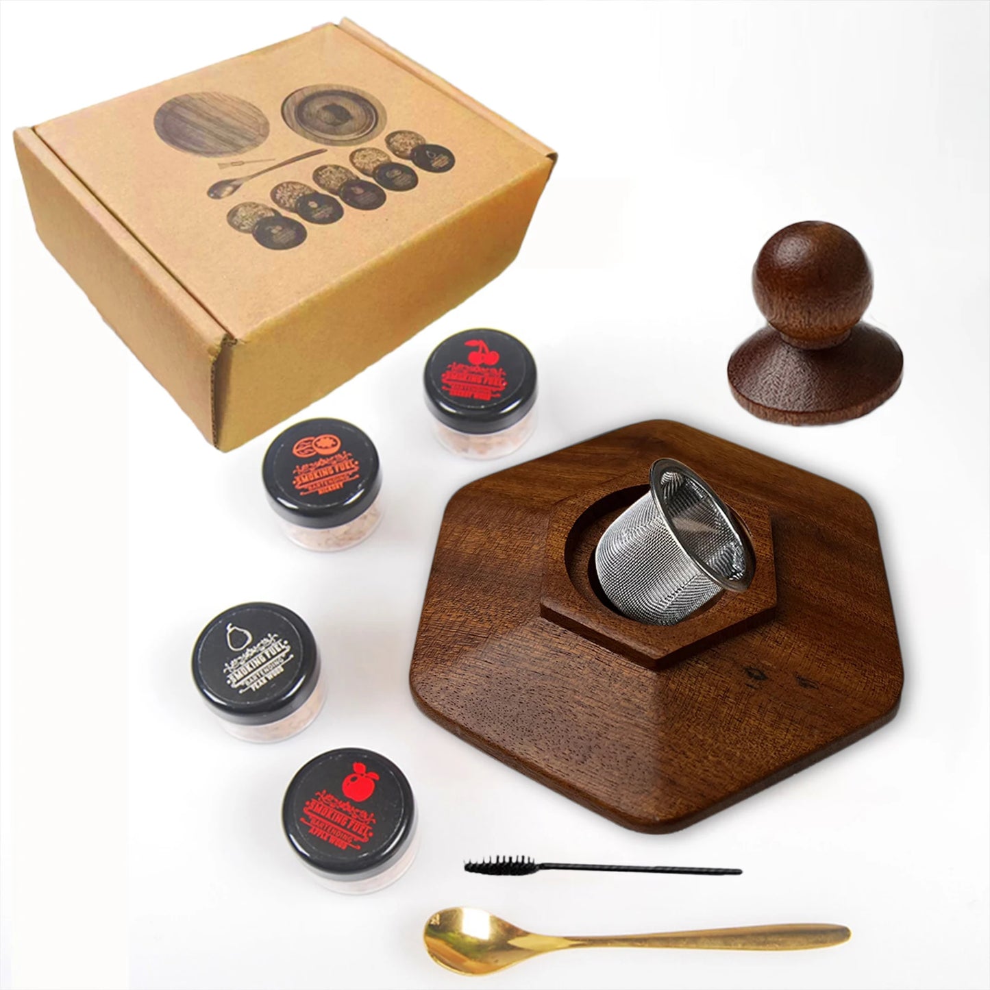 Glass Top Cocktail Smoker Kit | Whiskey Smoker Set with 4 Wood Chip Flavors 4PCS hexagon
