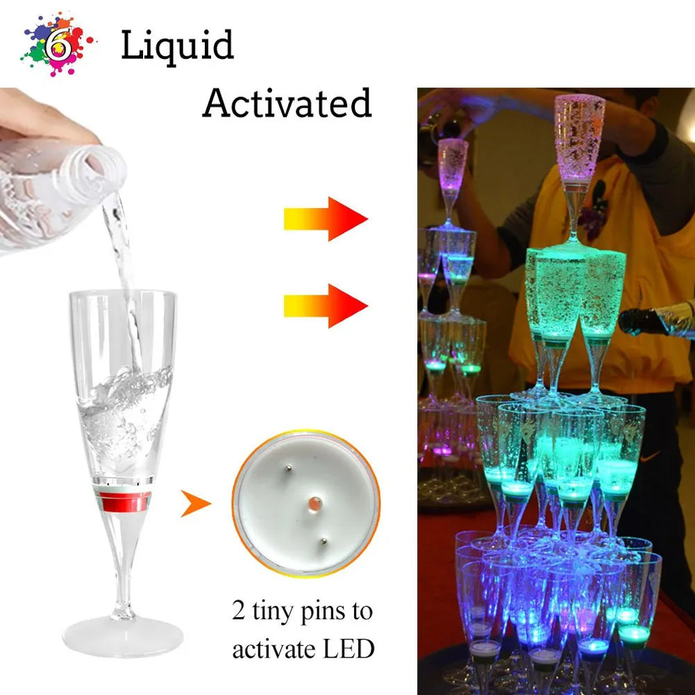 6 Pcs LED Champagne &; Wine Glasses – Liquid Activated Party Drinkware Set for Celebrations