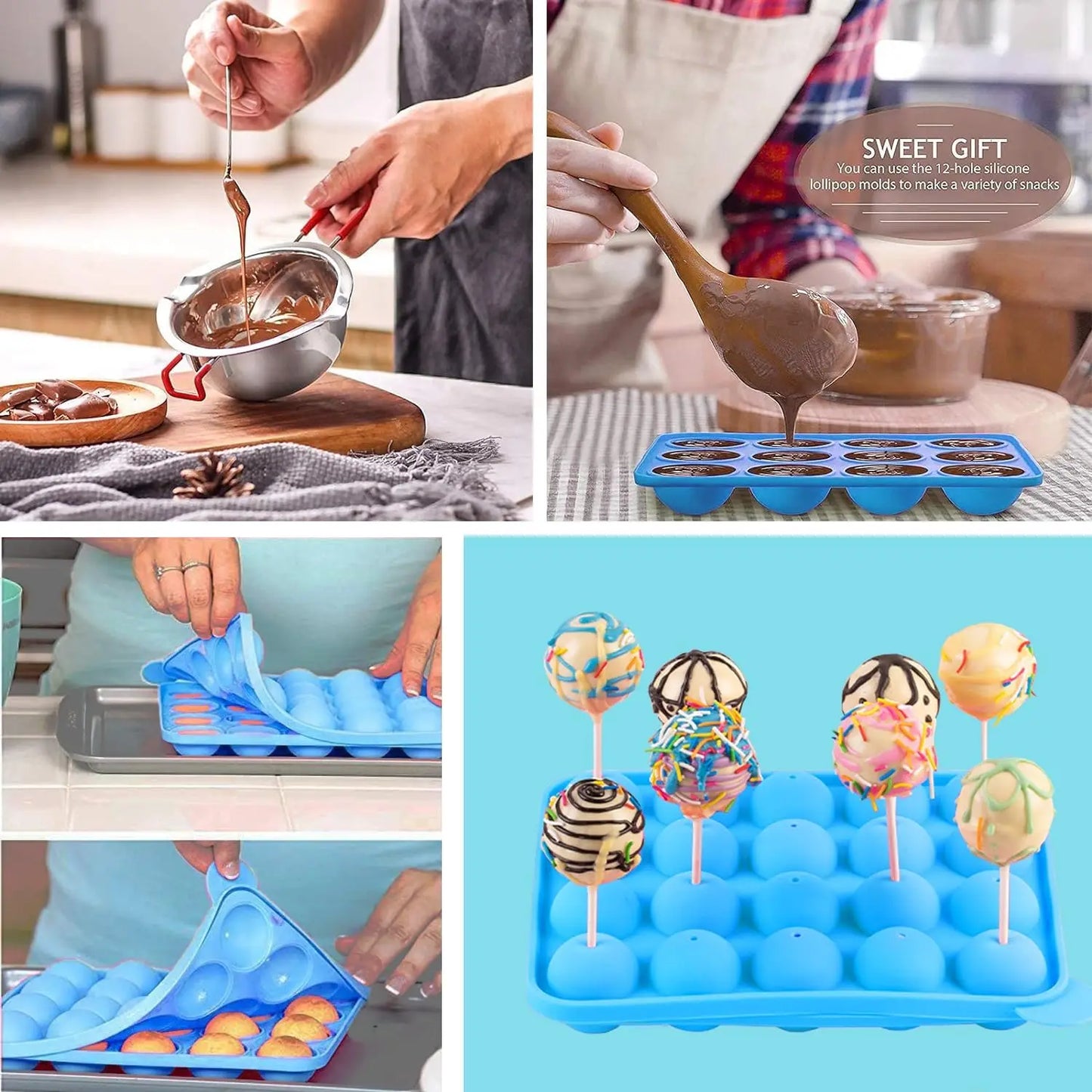 554PCS Cake Pop Maker Kit - Silicone Lollipop Molds Baking Supplies with 3 Tier Display Stand | Chocolate Candy Melting Pot