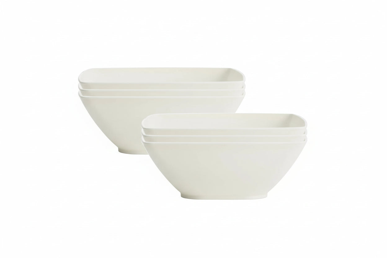 6-Piece Large Square Plastic Bowls – Eco-Friendly & Reusable 6pcs-beige