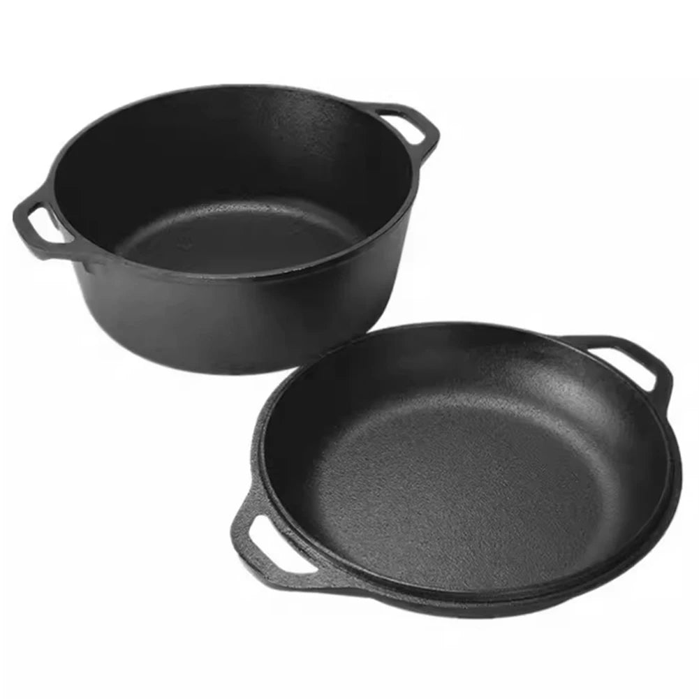 2‑in‑1 Cast Iron Dutch Oven with Skillet Lid – Heavy‑Duty Bread Baking & Cooking Pot for Oven, Stove, BBQ & Camping