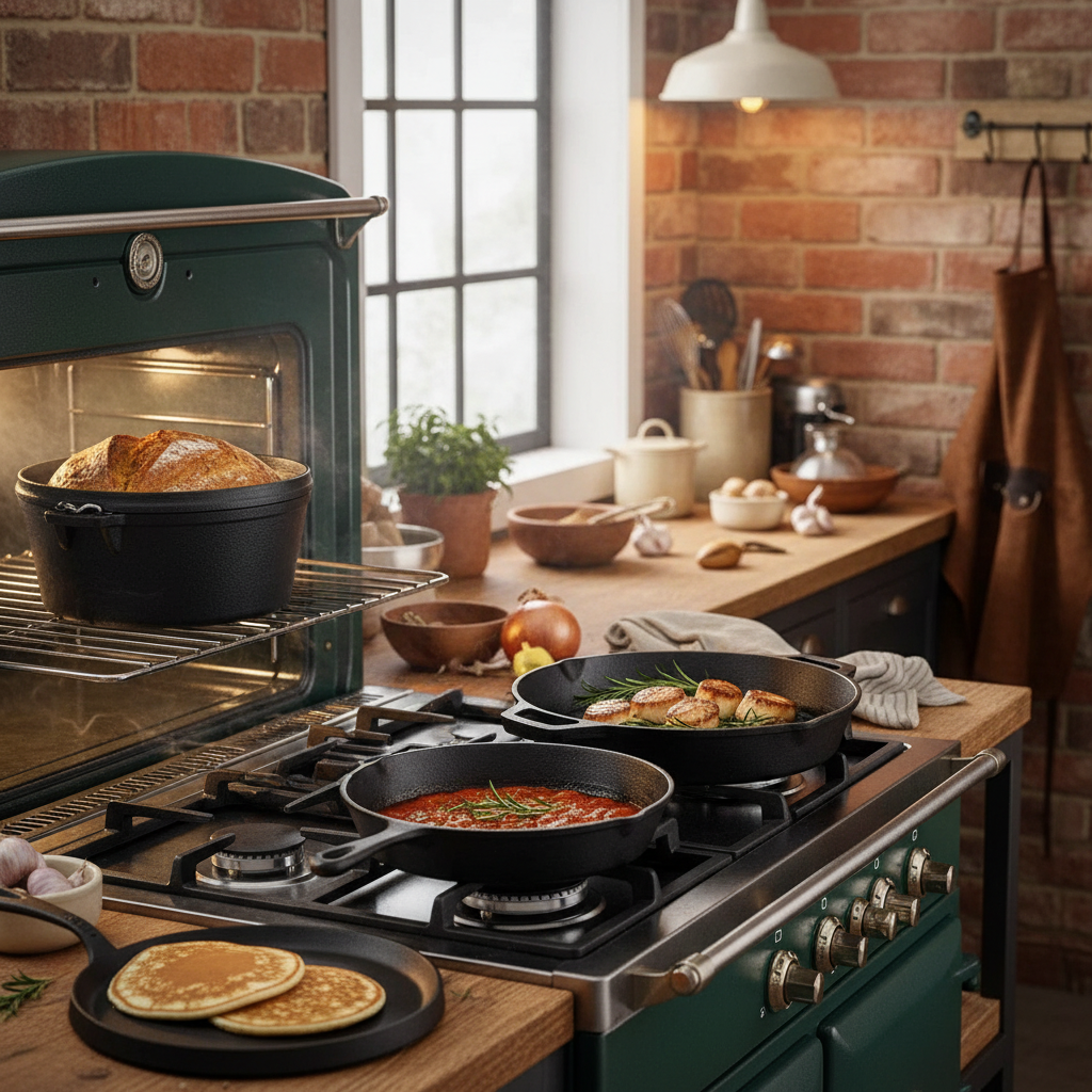 Pre-Seasoned 5-Piece Cast Iron Cookware Set, Non-Stick Pots & Pans for Oven, Stovetop & Grill, Even Heat Distribution