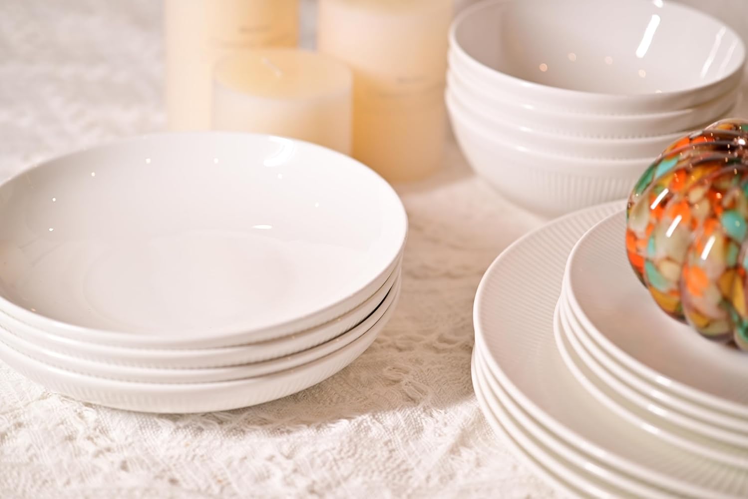 Dandilion 16-Piece Bone China Dinnerware Set – Radial Line Design Service for 4