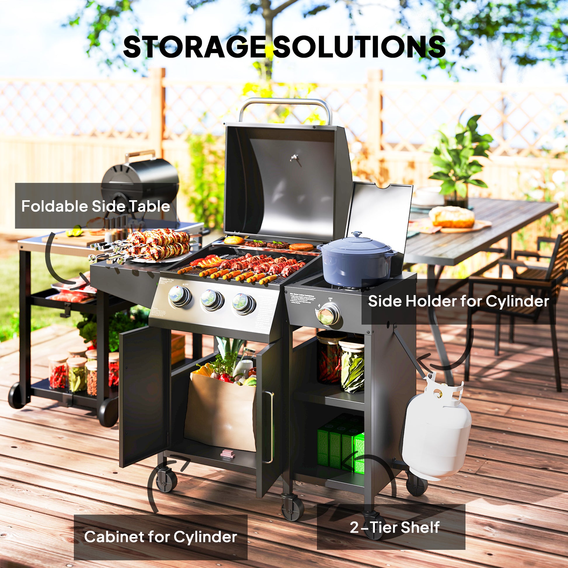 3-Burner Propane Gas Grill with Side Burner | 310 Sq. In. Cooking Area & Storage Cabinet