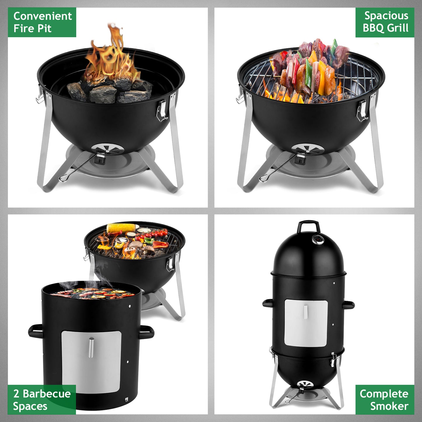 48x48x119cm Oval Cylinder Charcoal Smoker | 3-Layer BBQ Grill with Adjustable Vents