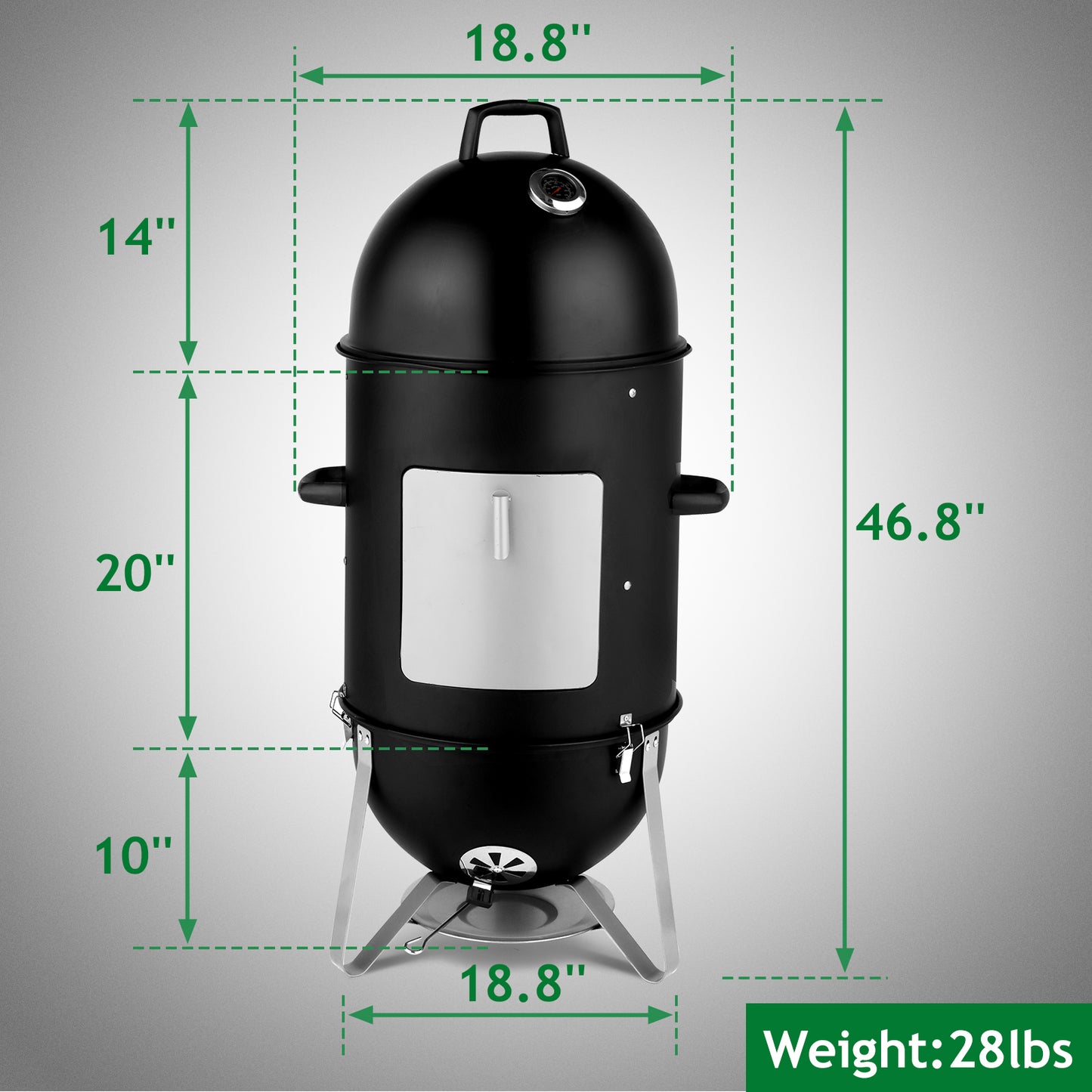 48x48x119cm Oval Cylinder Charcoal Smoker | 3-Layer BBQ Grill with Adjustable Vents