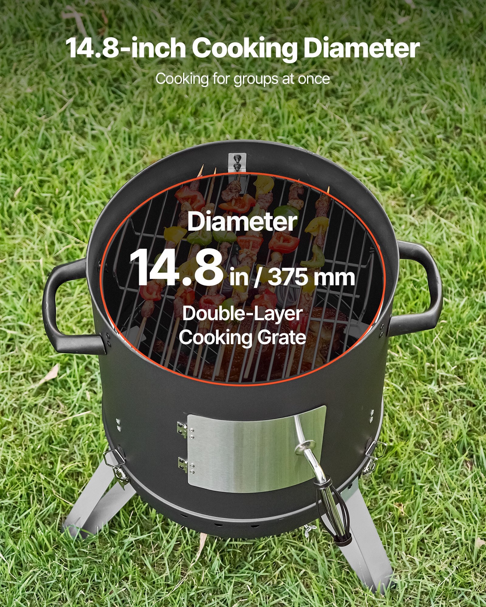 16" Vertical Charcoal Smoker & BBQ Grill | 2 Cooking Grates, Built-In Thermometer