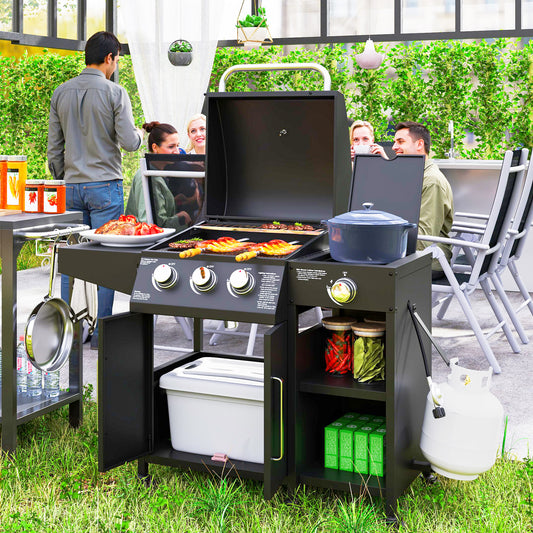 3-Burner Propane Gas Grill with Side Burner | 310 Sq. In. Cooking Area & Storage Cabinet