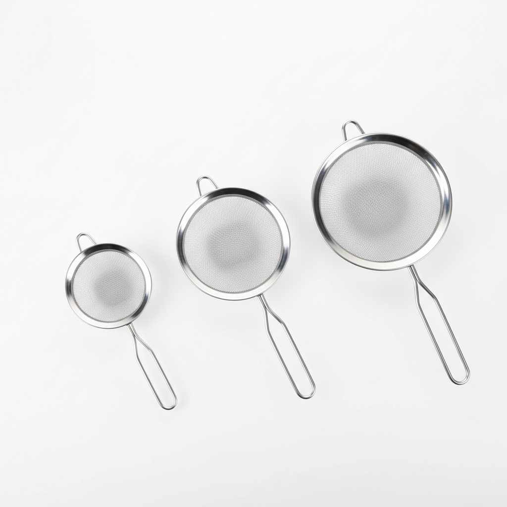 3-Piece Stainless Steel Fine Mesh Strainer Set - Flour Sifter for Baking
