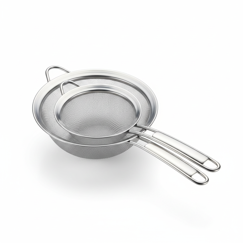 3-Piece Stainless Steel Fine Mesh Strainer Set - Flour Sifter for Baking