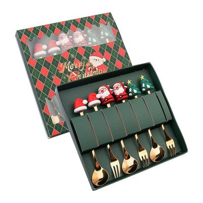 6-Piece Christmas Flatware Set – 3 Serving Spoons & 3 Forks with Festive Holiday Design (Style D)