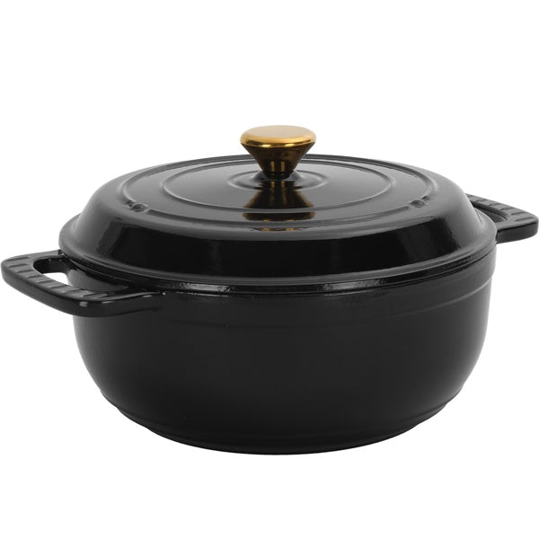 6QT Cast Iron Dutch Oven With Lid - Black Enamel Cooking Pot For Stovetop, Oven, Camping - Includes 2 Silicone Heat-Resistant Gloves Black