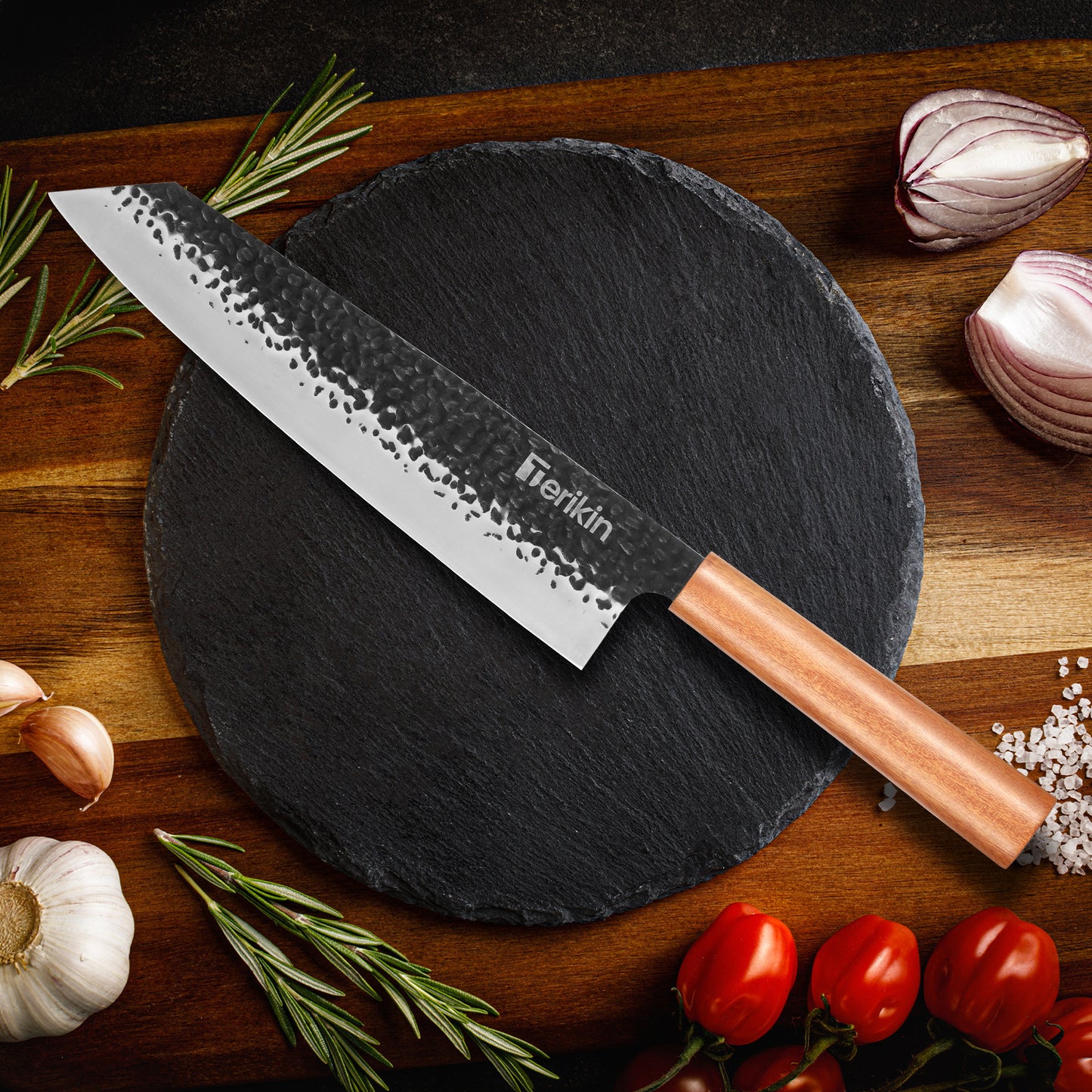 Professional Kiritsuke Santoku Chef Knife 9 Inch – German High Carbon Stainless Steel EN1.4116