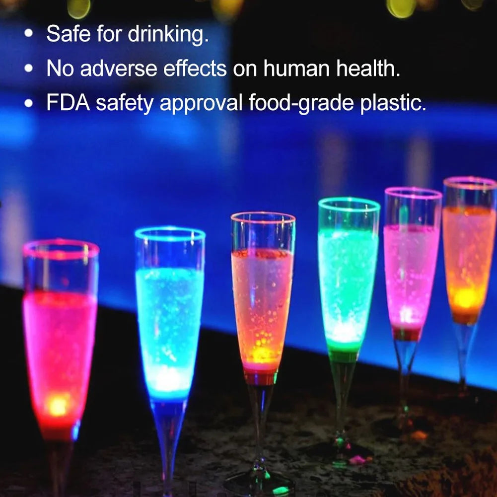 6 Pcs LED Champagne &; Wine Glasses – Liquid Activated Party Drinkware Set for Celebrations