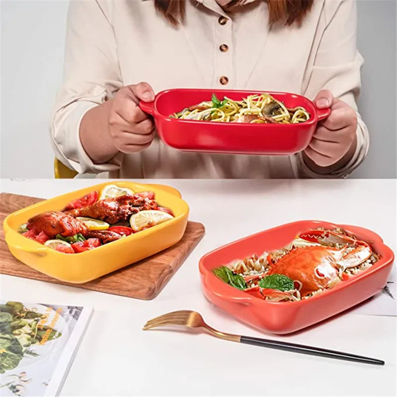 Ceramic Rectangular Baking Dish with Handles - Oven & Microwave Safe