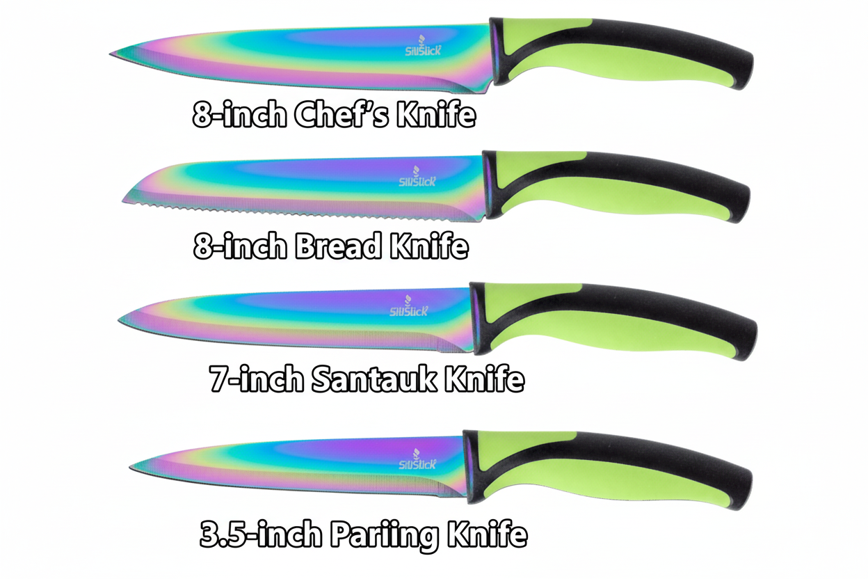 SiliSlick 5-Piece Kitchen Knife Set | Green Handle