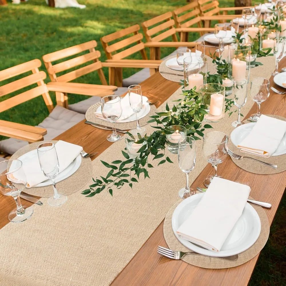 42-Piece Farmhouse Table Set – Jute Placemats & Burlap Table Runners
