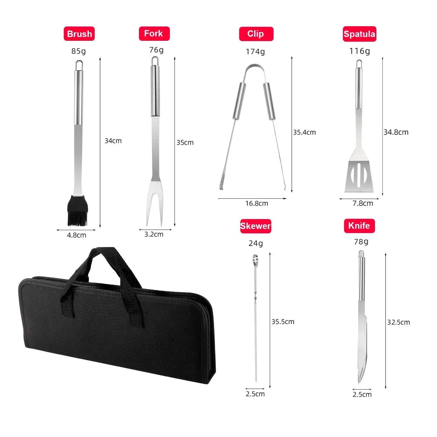 Stainless Steel BBQ Tool Kit with Storage Bag | 3, 5, 7 & 9-Piece Sets