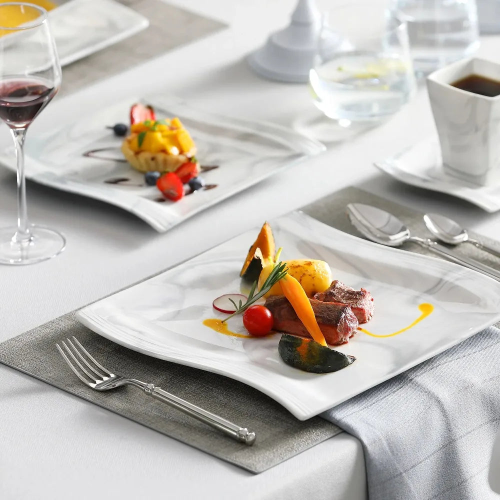 MALACASA FLORA 30-Piece Marble Porcelain Dinnerware Set – Complete Tableware Service for 6