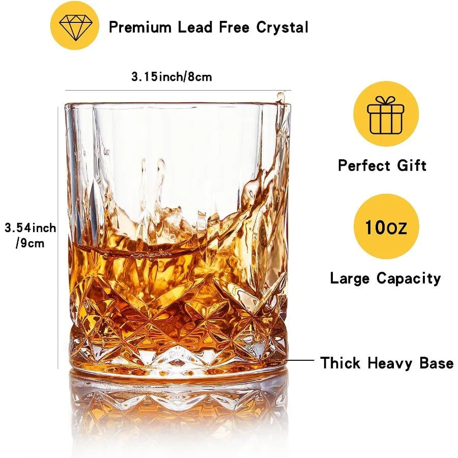 Premium Lead-Free Crystal Whiskey Glasses Set of 4 – 11 oz Rock Glasses for Bourbon & Scotch