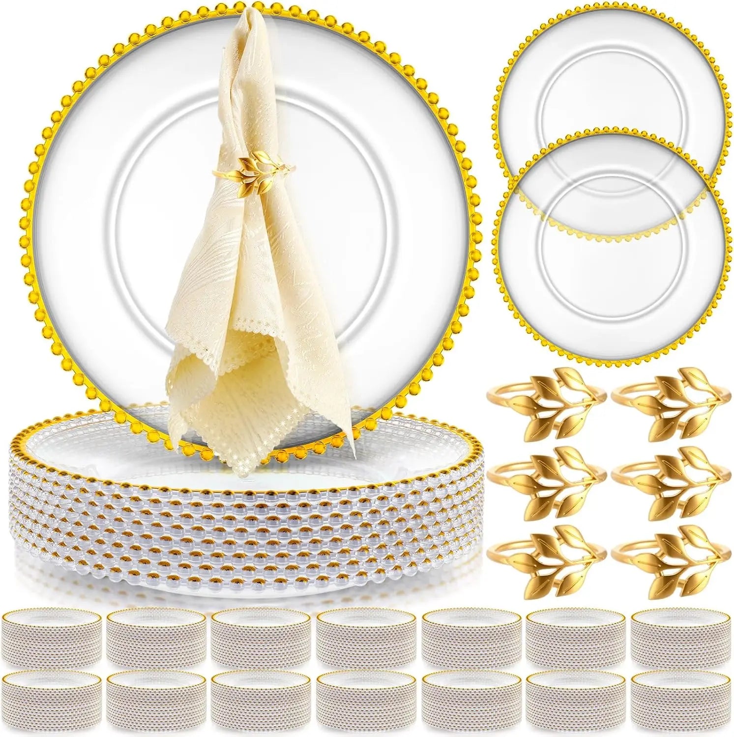 50-Pack Clear Charger Plates – 13-Inch Beaded Plastic Acrylic Dinner Plates with Napkin Rings for Weddings, Parties & Events United States