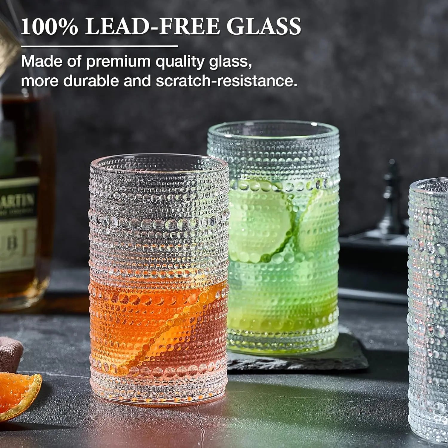 Large Vintage Hobnail Drinking Glasses Set of 6 – 12 oz Embossed Highball Tumblers