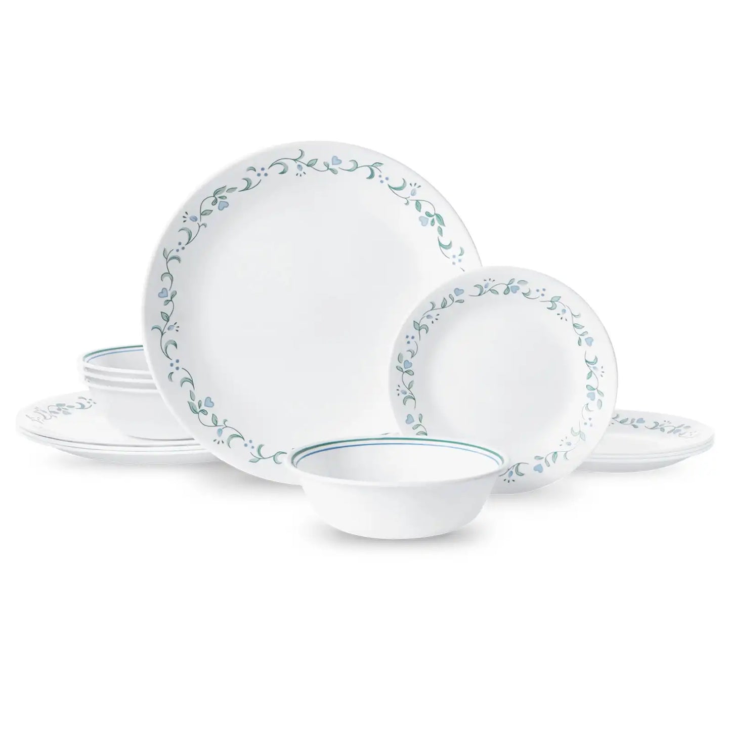 White and Green Round 12-Piece Dinnerware Set – Non-Porous Easy-Clean Ceramic Tableware Service for 4 WHITE United States