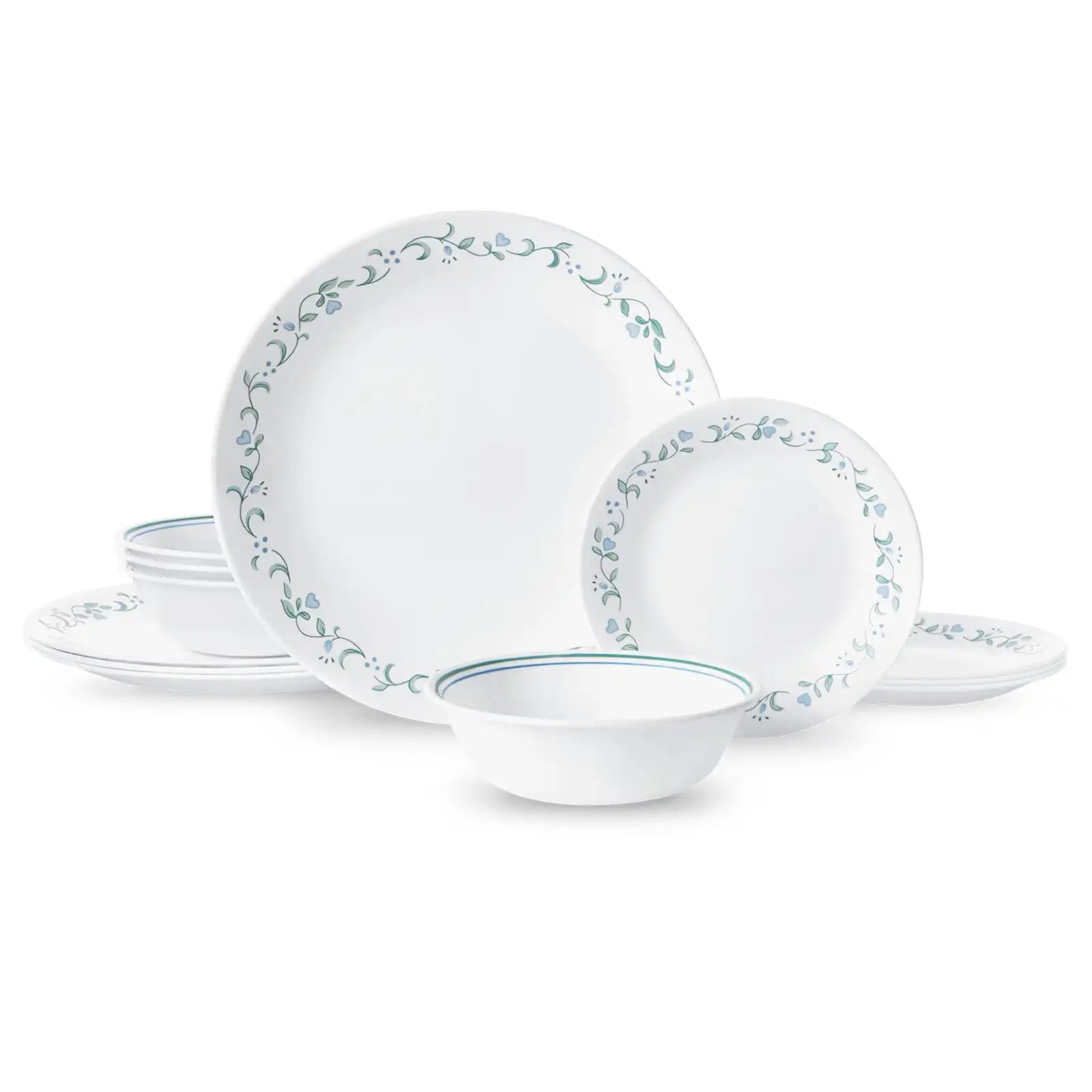 White and Green Round 12-Piece Dinnerware Set – Non-Porous Easy-Clean Ceramic Tableware Service for 4 WHITE United States