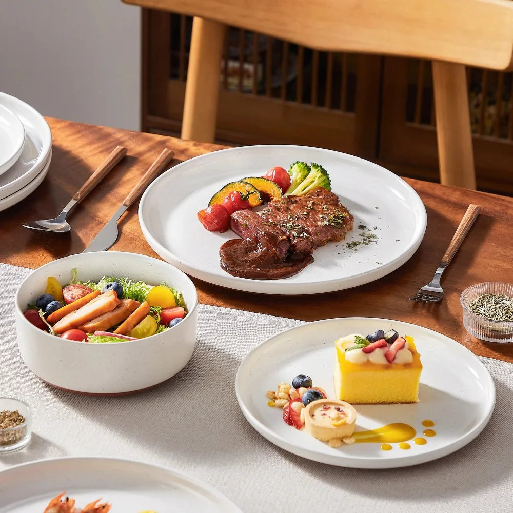 MALACASA TARA 18-Piece Stoneware Dinnerware Set – Layered Glaze Ceramic Tableware Service for 6