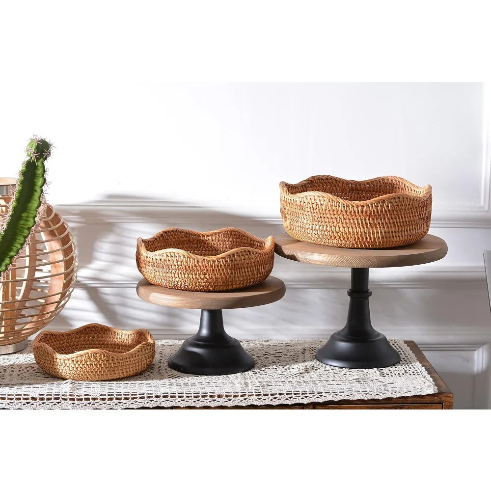 Natural Rattan Bread Baskets Set of 3 - Handwoven Storage