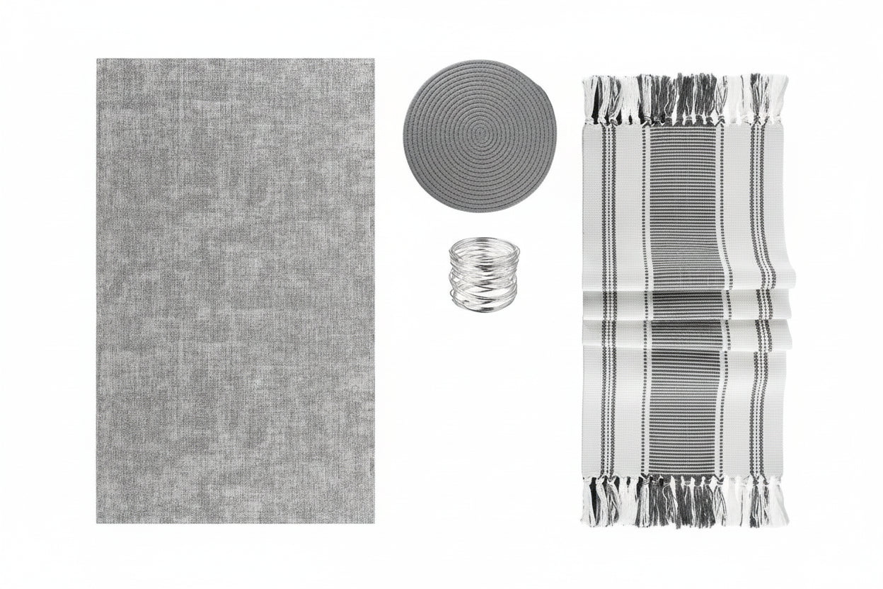 Macrame Table Runner Set 19 Pieces | Boho Placemats & Napkin Rings with Tassels