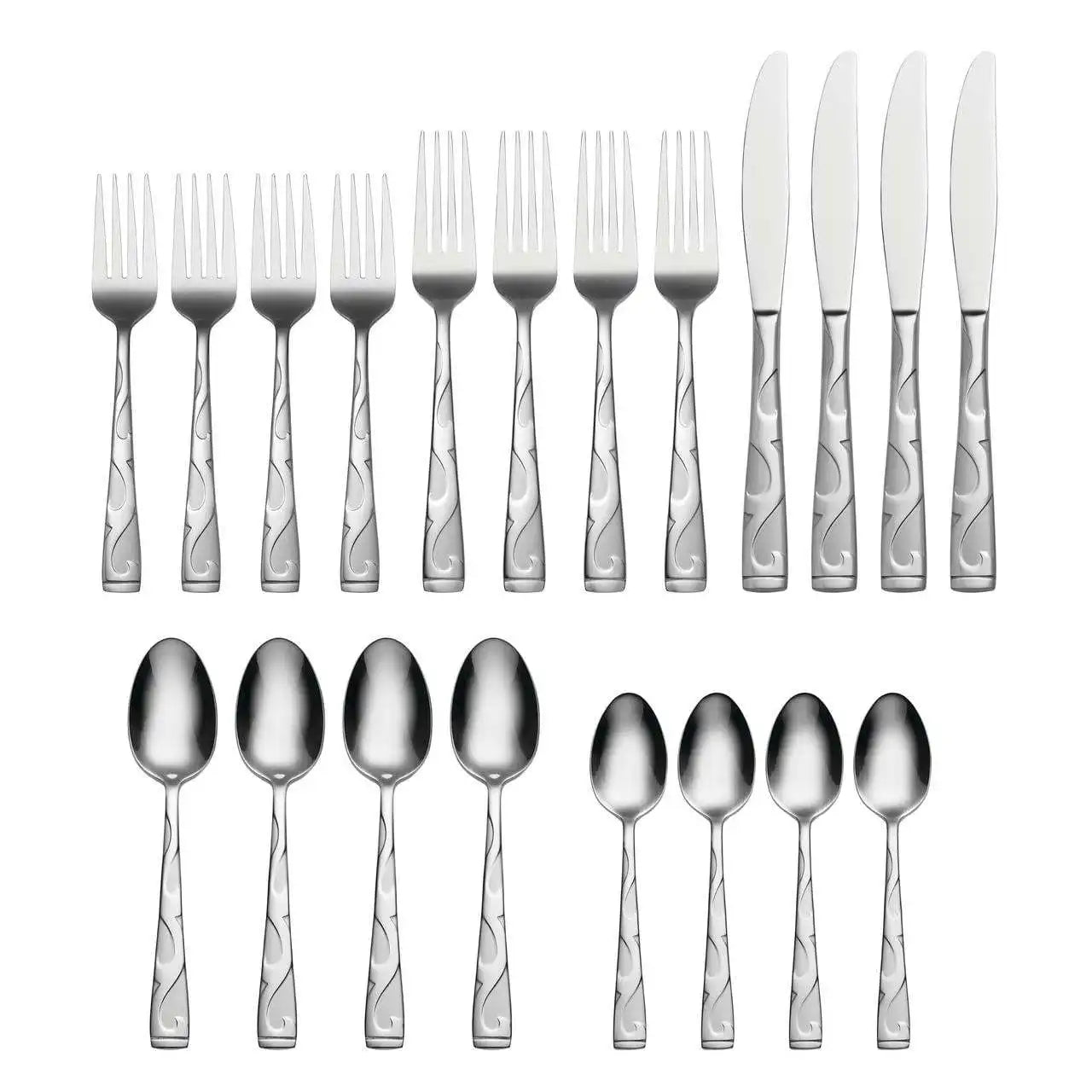 Oneida Tuscany 20-Piece Flatware Set – Embossed Stainless Steel Service for 4