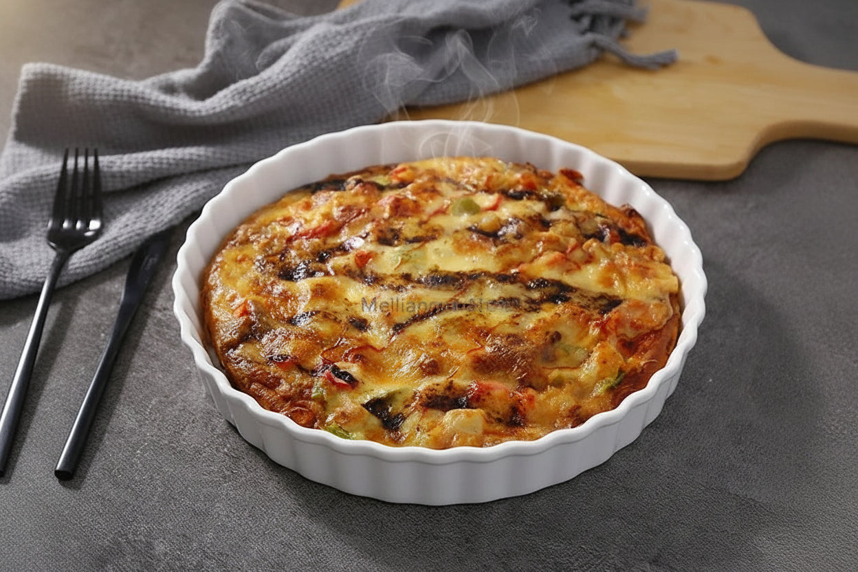 Ceramic Quiche Pan - Round Fluted Tart Pan for Baking