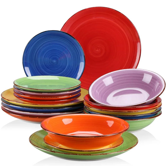 Vancasso BONITA 18-Piece Mix Color Ceramic Dinnerware Set – Colorful Earthenware Tableware Service for 6 United States 18PCS