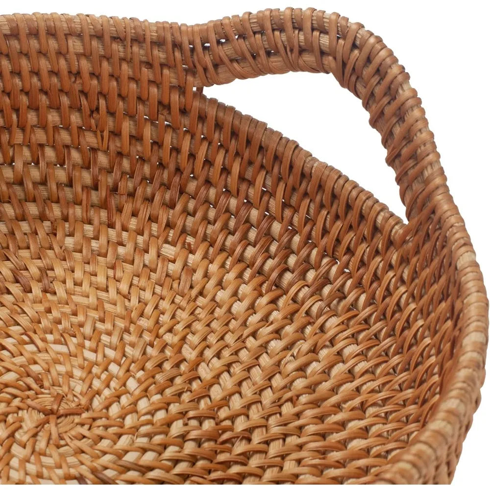 Rattan Storage Baskets Set of 2 | Hand-Woven Natural Wicker Organizer Basket