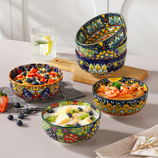 6/12 Piece Set 28 Oz Ceramic Cereal Bowls /Soup Bowls Bohemian style