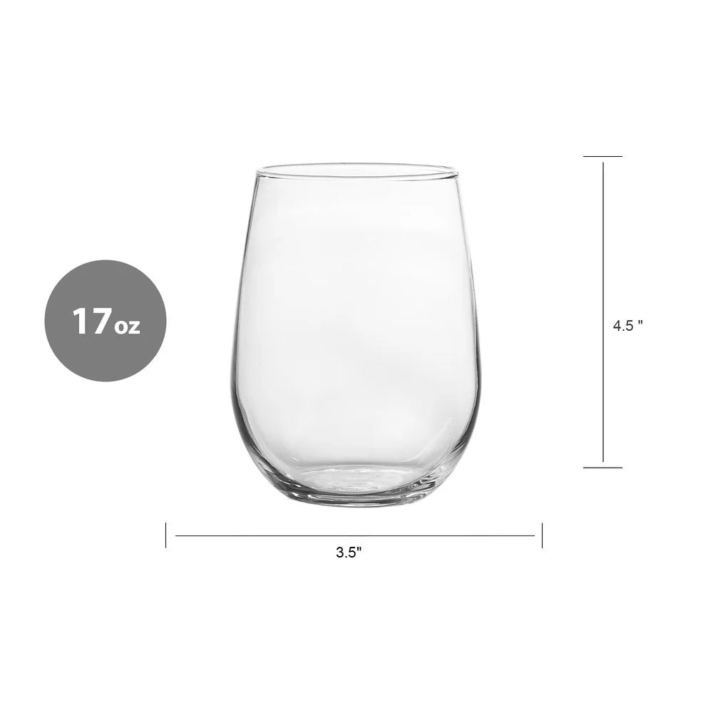 17oz Stemless Wine Glass Set of 4 – Clear, Lead-Free, Durable Glassware for Wine & Water