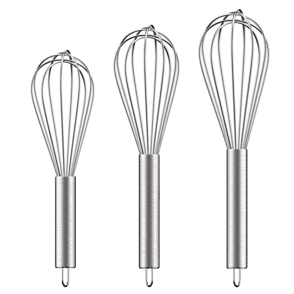 3 Pack Stainless Steel Whisk Set 6 Wire Whisks 8/10/12 Inch Kitchen Balloon Whisks With Stainless Grip Manual Egg Beater Blender Stainless Steel Whisk