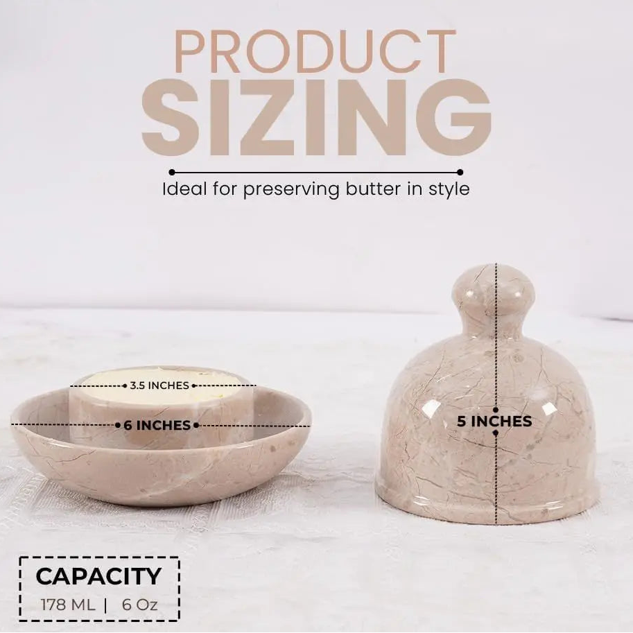 Natural Marble Butter Dish with Knife – Polished Verona Stone Butter Keeper (6 oz)