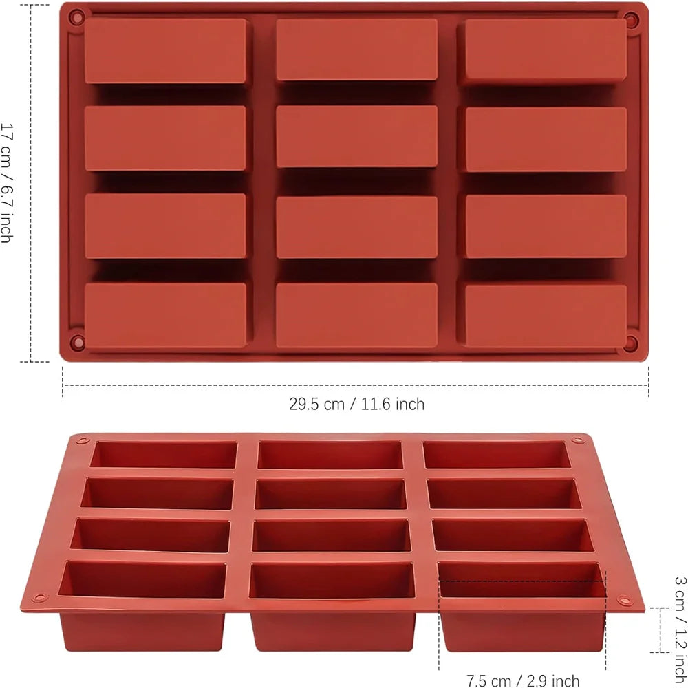 Granola Bar Mold, Rectangle Silicone Candy Molds for Baking Energy Bars Chocolate Bar Mold 12-Cavity Butter Mould YH-273-Brown