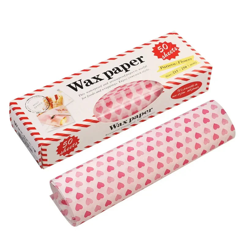 Food-Grade Wax Paper Sheets - Non-Stick Greaseproof Wrapping Paper (50 Pack) heart 50pcs