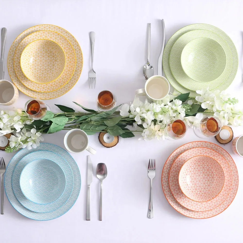 Vancasso Natsuki 16-Piece Japanese-Style Porcelain Dinnerware Set – Multi-Color Tableware Service for 4