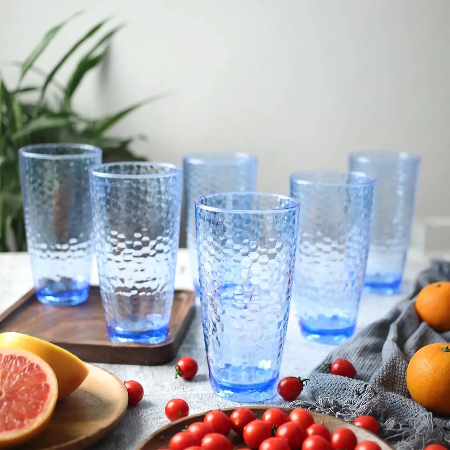 Set of 6 Premium Hammered Glass Cups – 12 oz Stackable Tumblers