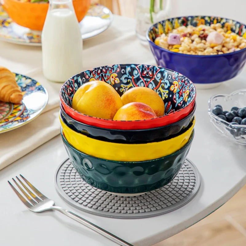 Malacasa Bohemia Retro 12-Piece Ceramic Dinnerware Set – Vibrant Colorful Plates & Bowls Service for 4