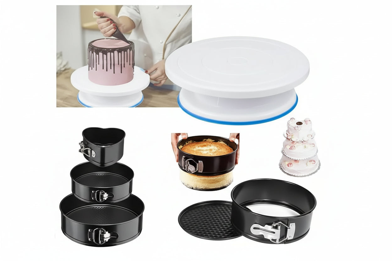 390-Piece Silicone Bakeware Set: Cake Decorating Kit with 3 Springform Pans, 360° Rotating Turntable, 58 Piping Tips