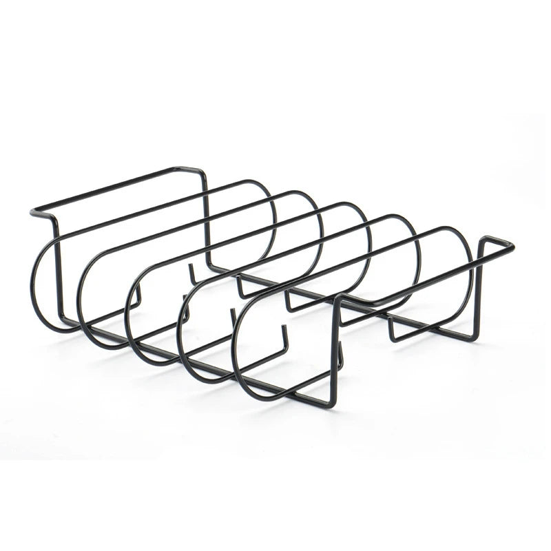 BBQ Rib Rack Stand | Non-Stick Coated Steel | Holds 4 Racks — Black & Silver black